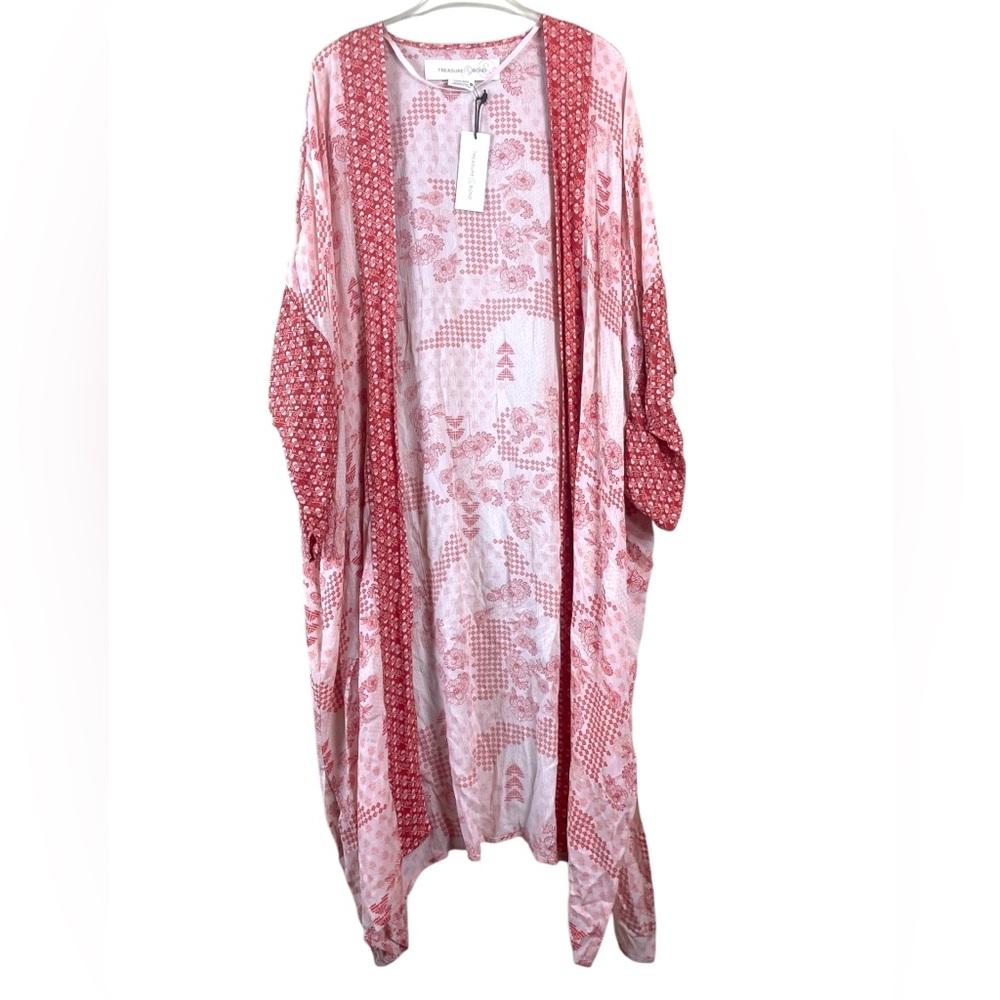 NWT Treasure & Bond Nordstrom Floral Coral & Cream Kimono One Size